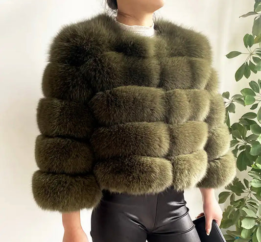 Khaki Fox Fur Jacket