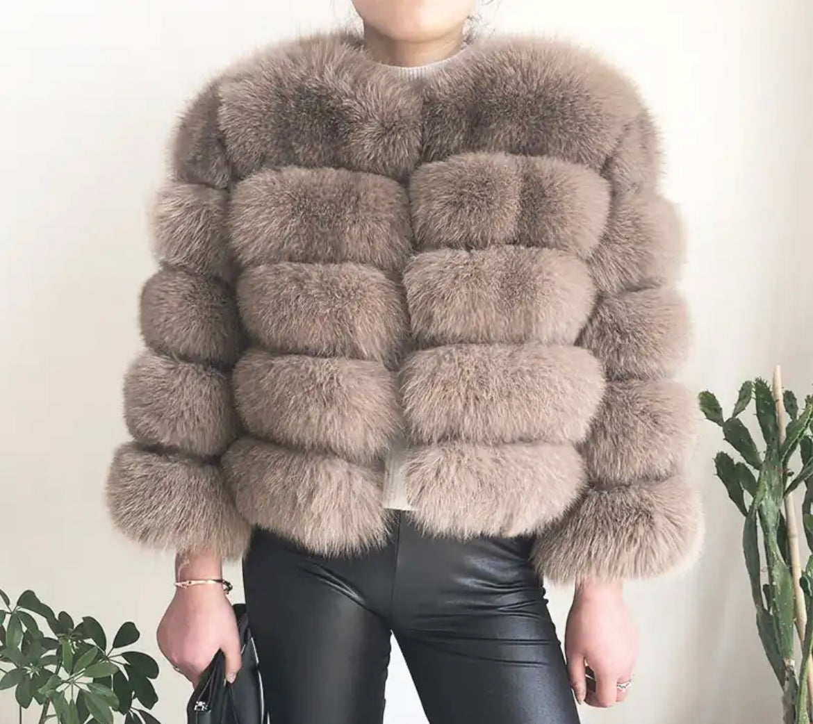 Light Camel Fox Fur Jacket