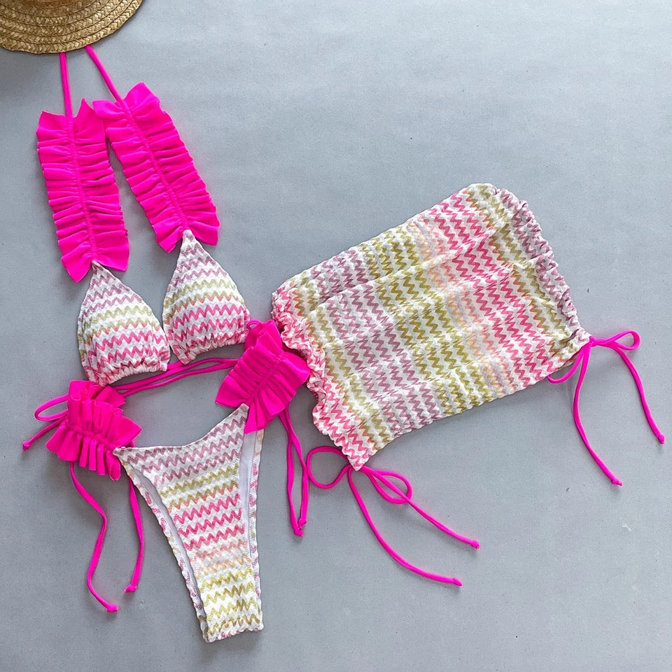 3 Piece Zig Zag Bikini Set