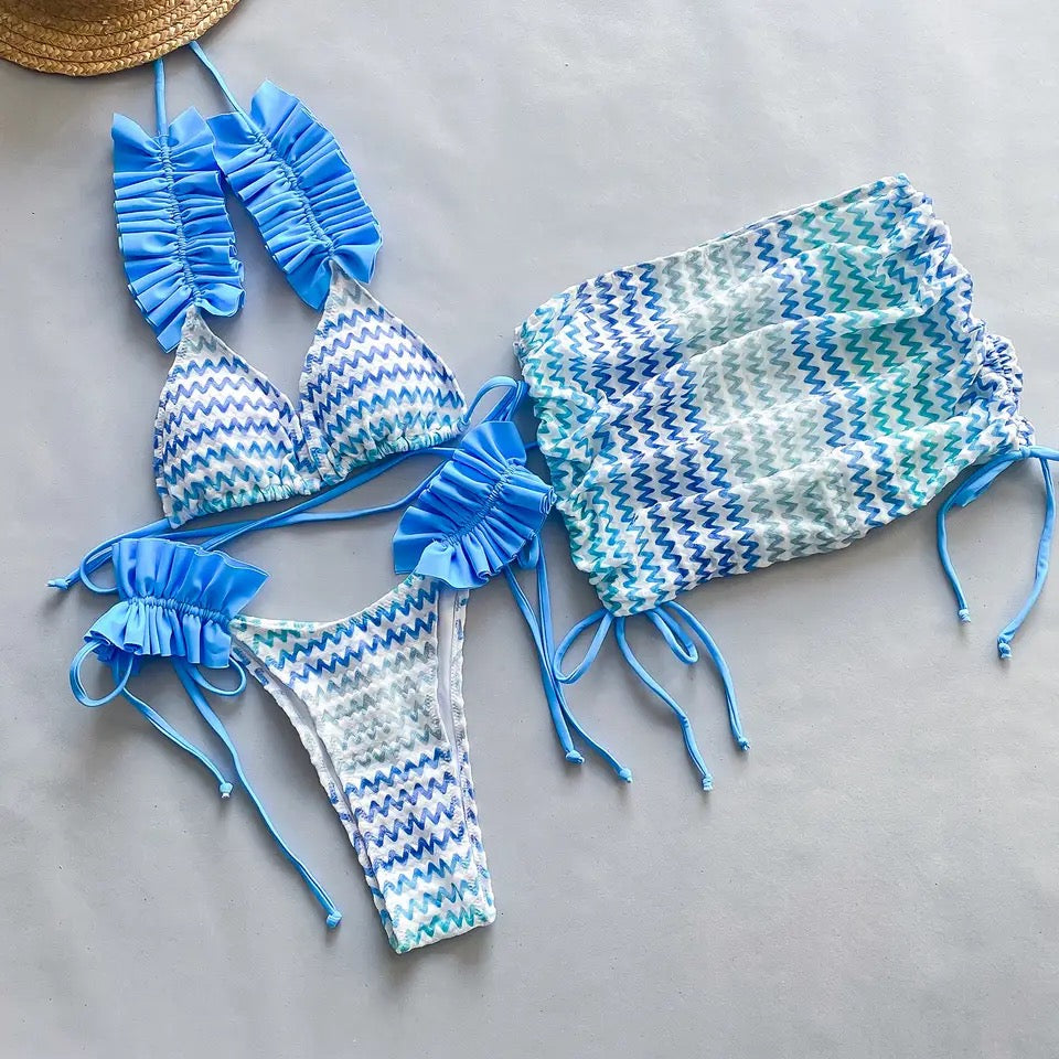 3 Piece Zig Zag Bikini Set