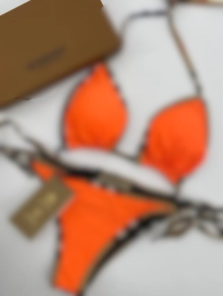 Orange Checkered Bikini Set