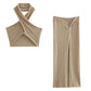 Beige Slit Knotted Two Piece