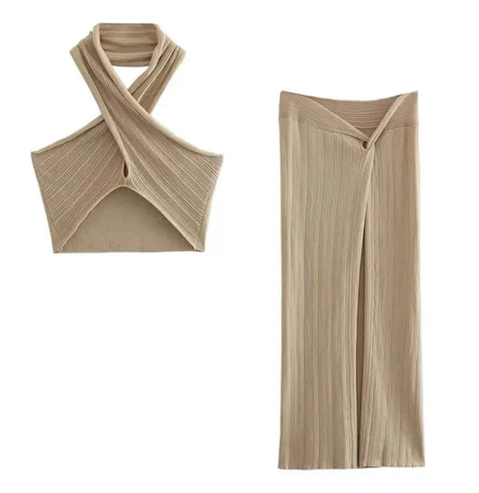 Beige Slit Knotted Two Piece