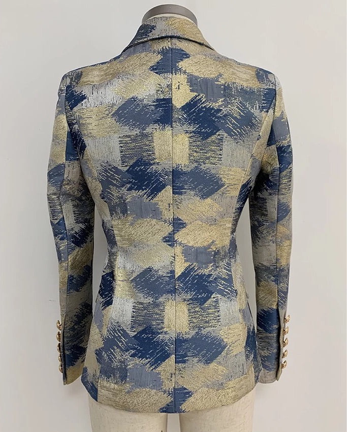 Blue & Gold Print Premium Blazer