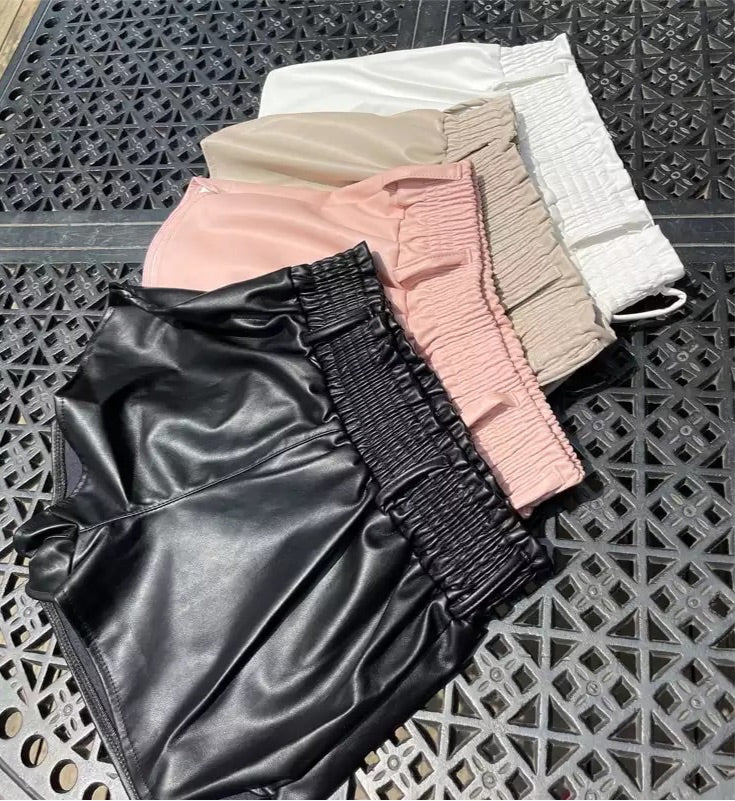 Elastic Leather Shorts