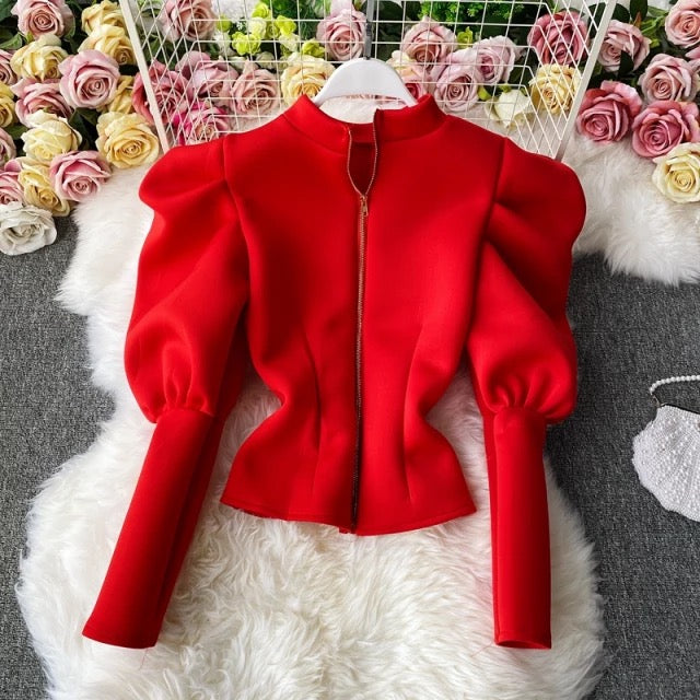 Puff Sleeve Zip Up Jacket