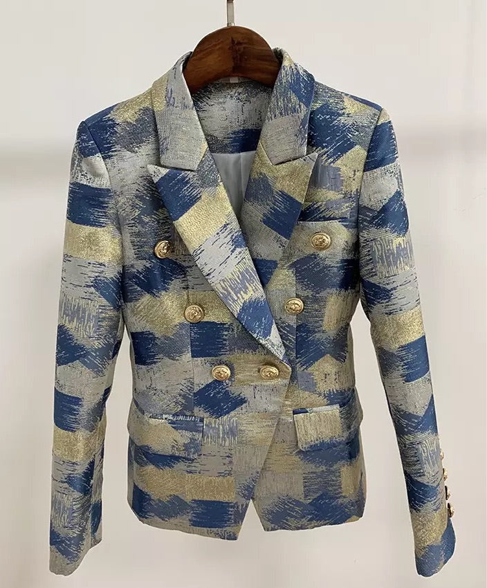 Blue & Gold Print Premium Blazer