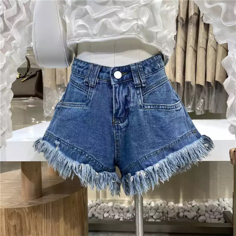 High Waisted Frayed Denim Shorts